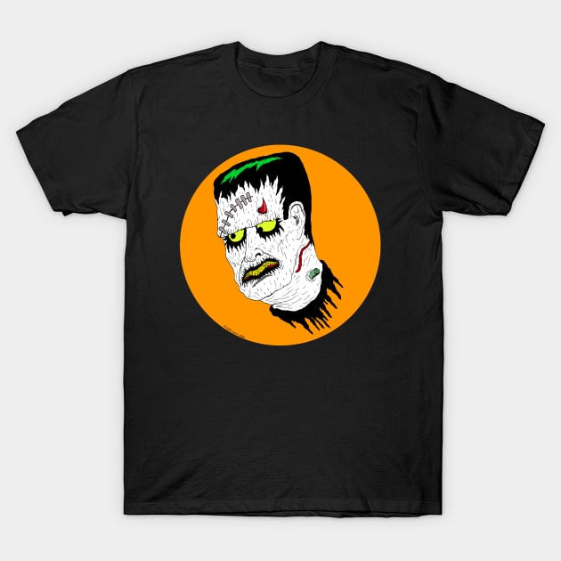 Black Metal Monster (orange background) T-Shirt by Pop Wasteland